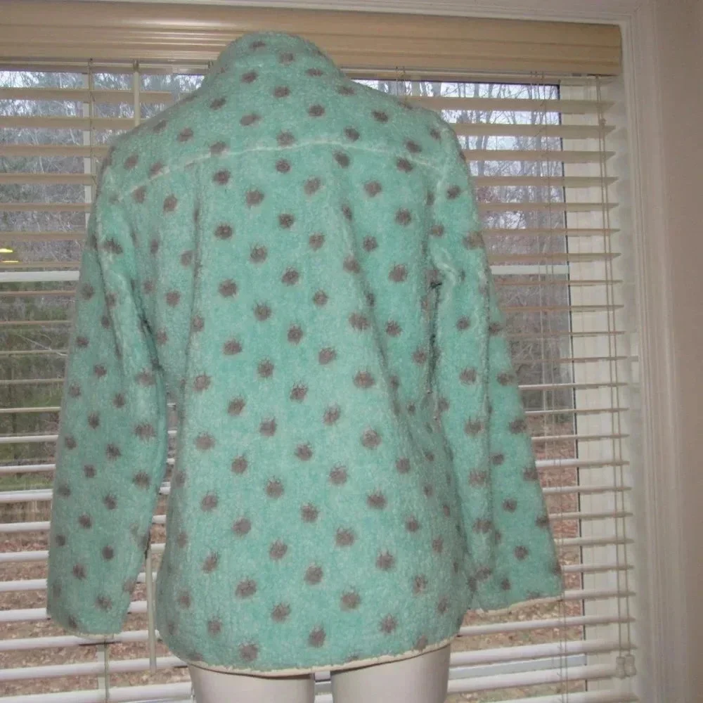NWT  T by TALBOTS Sherpa Woven Trim Dot Zip Front Jacket Size 12